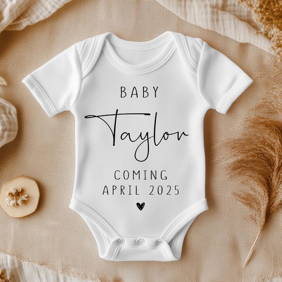 Baby Announcement Personalised Baby Vest Custom Name With Date Baby  Onesie Coming Soon Body Suit Pregnancy Announcement Gift