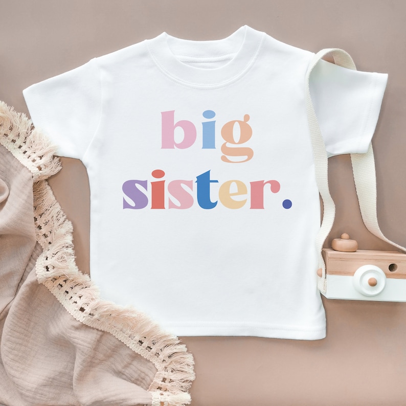 Big Sister Toddler Shirt Sisters Kids Clothing Cute Baby Shirt Toddler T-Shirt Gift Idea Siblings Kids Top Baby Older Sister Rainbow Colours 