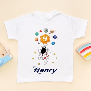 4th Personalised Birthday Kids Shirt - Fourth Birthday Astronaut Toddler Tee - Four Year Birthday - Planets Galaxy Theme - Solar System Top