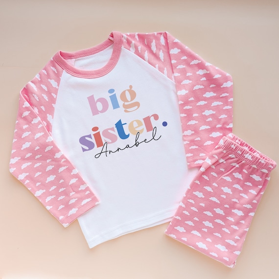 Big Sister Personalised Pyjamas Set Rainbow Letters Pyjama Older Sister  Kids Nightwear Big Sis Toddler Pjs