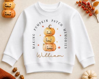 Personalised Pumpkin Patch Memories Sweatshirt for Kids, Stacked Pumpkins