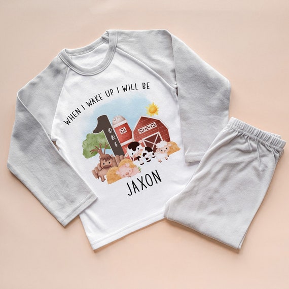 1st Birthday Personalised Pyjamas Set Farm Theme Pyjama First