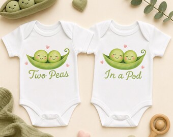 Twin Set Baby Bodysuits, Two Peas in a Pod Vests, Matching Siblings