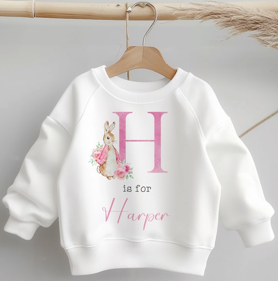 Personalised Name Kids Sweatshirt Custom Toddler Clothing Peter Rabbit Girl Inspired Jumper Children Gift Name With Initial Sweatshirt Etsy UK