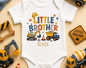 Personalised Little Brother Construction Baby Bodysuit