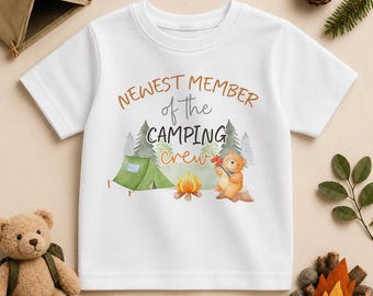 Newest Member of the Camping Crew T-Shirt for Kids, Bear and Tent