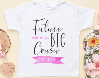 Personalised Date Future Big Cousin Toddler Shirt Custom Date Big Cousin Toddler Tee Cute New Big Cousin Girl Pink Personalized Announcement