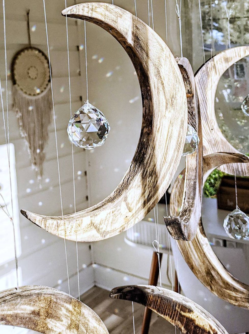 Suncatcher With Wooden Moon / Wooden Moon Wall Decor / Etsy