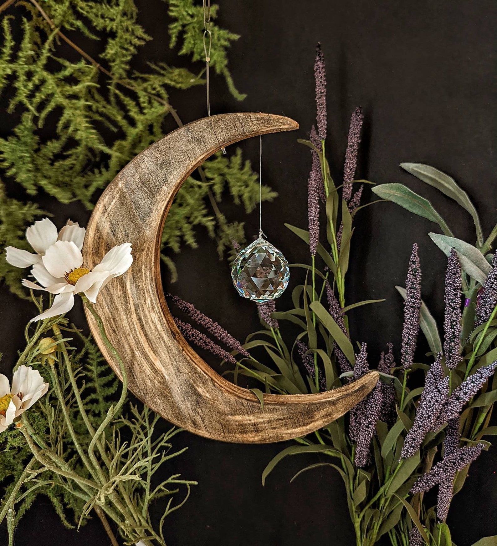 Moon Prism Suncatcher boho moon decor wooden moon wall Etsy