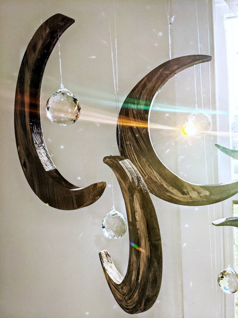 Suncatcher With Wooden Moon / Wooden Moon Wall Decor / Etsy