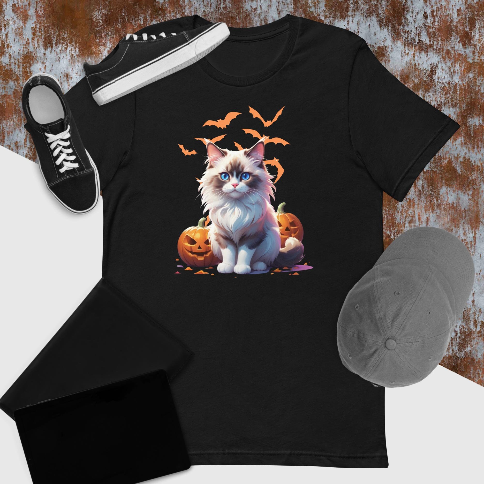 Ragdoll Cat Halloween Pumpkins and Bats Unisex t-shirt