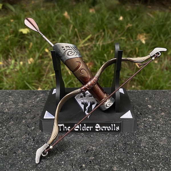 Skyrim 1/6 Tiny Jagdbogen Miniatur mit 3D gedrucktem Ständer