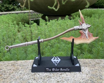 Handmade 1/6 Scale Tiny Dragon Bone Giant Axe Metal Miniature Amazing Game Handicrafts With 3D Printed Stand