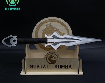 MK Scorpion Kunai Inspired Hand-Forged Steel Kunai Blunt Blade Scorpion Knife For Gamer Collection Cosplay Room Decoration With Wooden Stand
