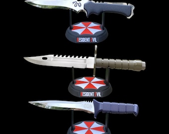 IRL Resident Evil 4 Primal Knife M9 Knife Blunt Blade Krauser Knife Leon Metal Cosplay Prop With 3D Printed Umbrella Holder