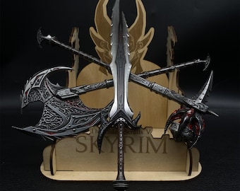 Alloy Skyrim 1/6 Scale Two-Hand Daedric Weapons Mini Scale Metal Crafts Giant Axe War Hanmmer Greatsword 3 in 1 Bundle