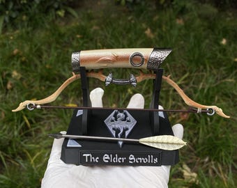 Skyrim 1/6 Scale Dragon Bone Bow Miniature Game Bow Handicrafts With 3D Printed Stand