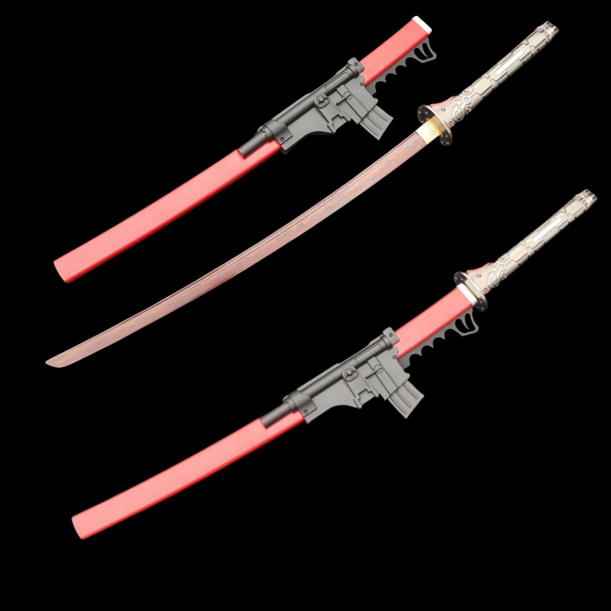 Handmade Red Damascus Murasama Katana Sam's HF Blade Real Life