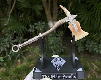 Skyrim 1/6 Scale Dragonbone War Axe Metal Miniature With 3D Printed Stand