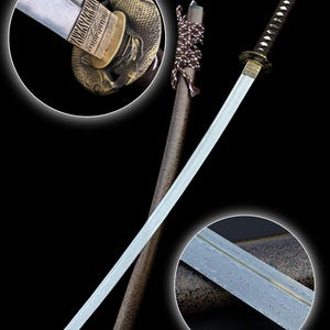 Hamdmade Damascus Steel Katana Japanese Samurai Sword Brass Fish Sculpture Tsuba Katana For Collection