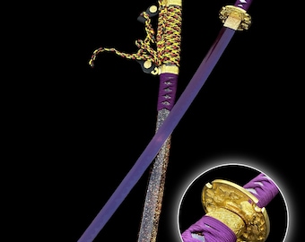 Handmade Purple Blade Katana Violet Samurai Sword Gorgeous Japanese Katana High End Carbon Steel Katana With Exquisite Sageo