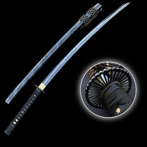 Lighting Katana Handmade Carbon Steel Katana With Blued Blade Ocean Style Samurai Sword Japanese Sword For Collection