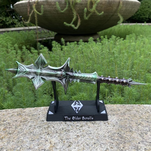 Handgefertigter 1/3 Molag Bal Hammer Metall Replica IRL Skyrim Molag Bal Daedric Prince Reward Hammer Mit 3D Gedrucktem Ständer