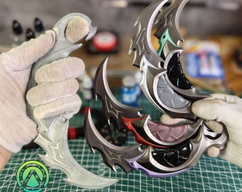 Cuchillo Karambit Reaver de Metal hecho a mano, cuchillo de entrenador de hoja roma, accesorio de Cosplay, juego de colección de pasatiempo, regalo para jugadores, opción de 4 colores