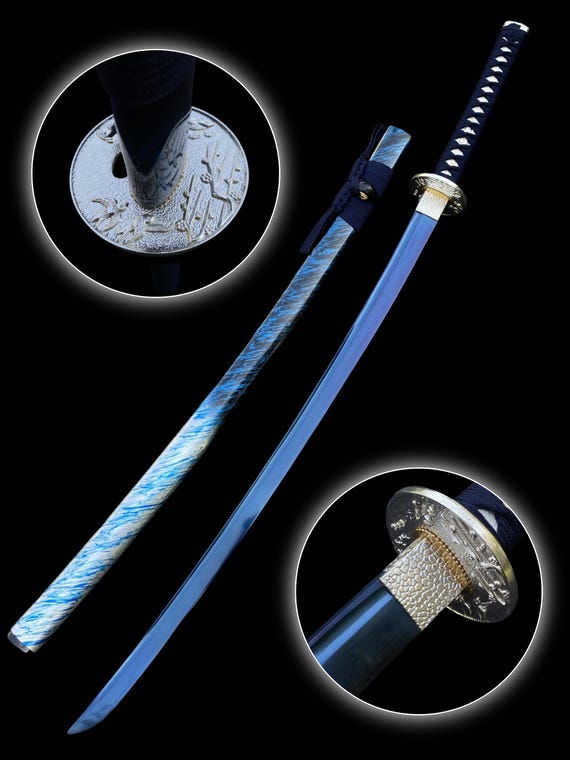 Hamdmade Blued Blade Samurai Katana Ninja Katana Cupronickel Tsuba