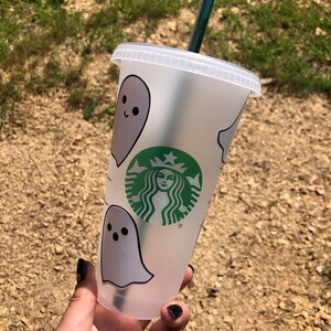 Halloween Spooky ghost reusable 24 oz cup with lid and sealed straw