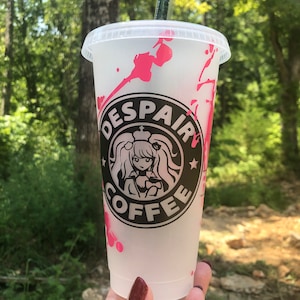 Danganronpa reusable 24 oz cup with lid and sealed straw