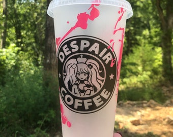 Danganronpa reusable 24 oz cup with lid and sealed straw