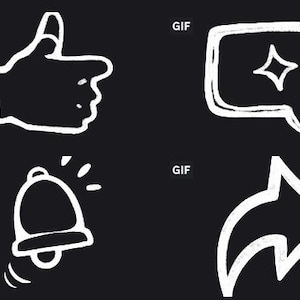 Sociala medier GIF-set: Tummen upp, chattbubbla, klocka, delningsikoner