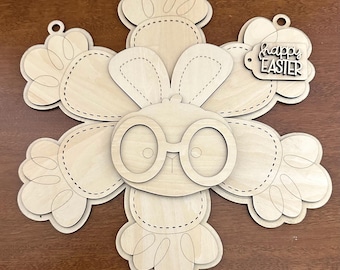 Cute carrot wreath with bunny wood cut out for DIY painting