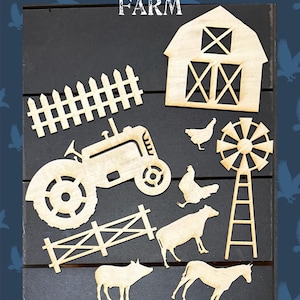 Set of farm themed wood cutouts for crafting