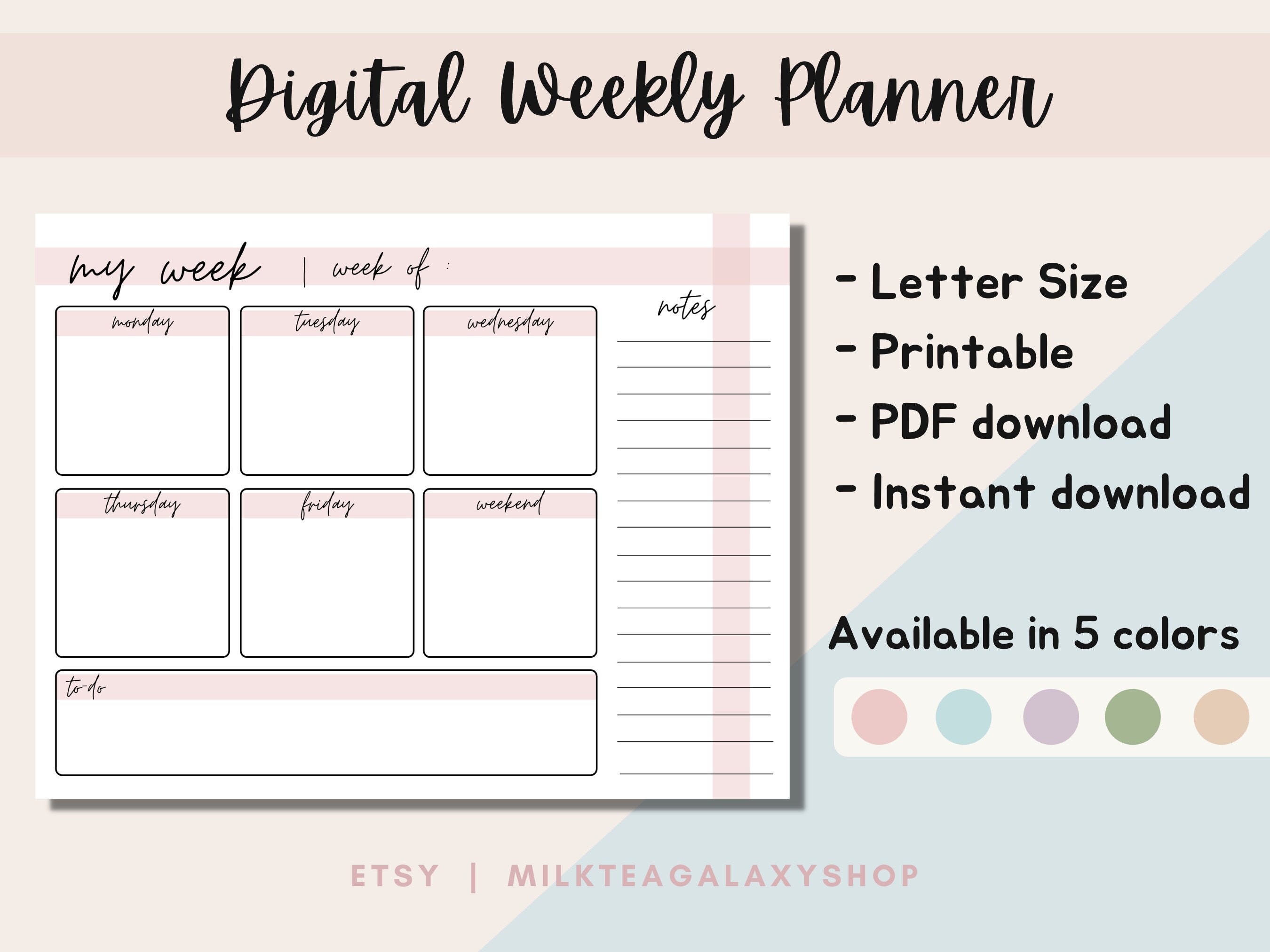 weekly planner my week digital printable planner in 5 etsy