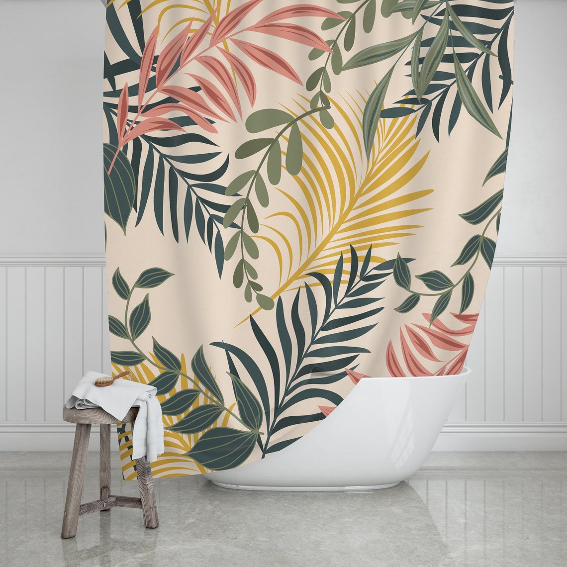 Botanical Shower Curtain Green Leaves Tropical Bath Decor Etsy
