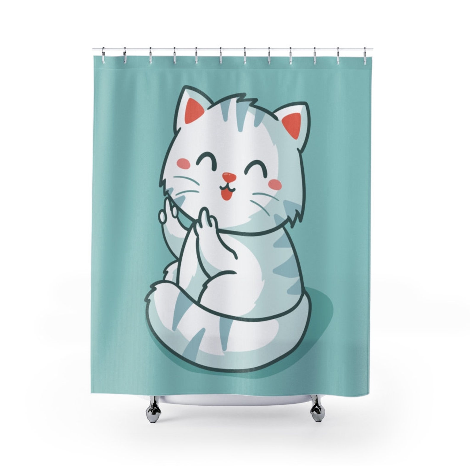 Funny animal shower curtain print funny cat bathroom Etsy