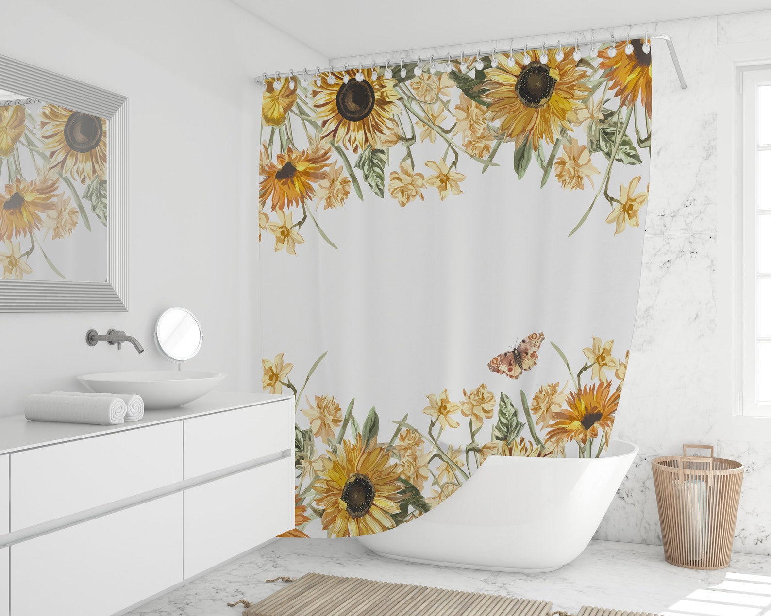 Sunflower shower curtain summer bathroom curtain floral home Etsy