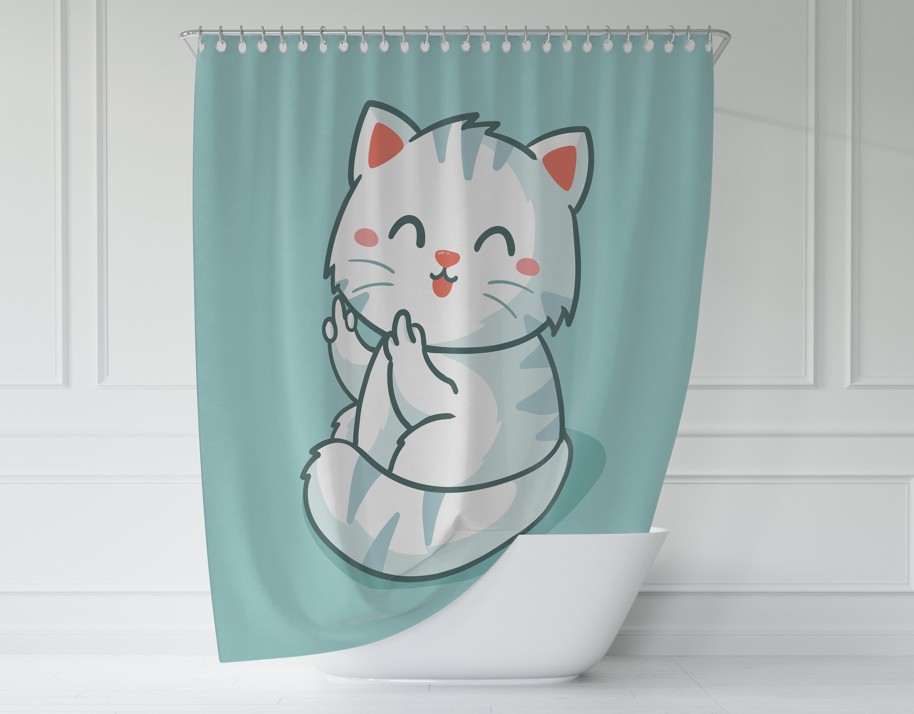 Funny animal shower curtain print funny cat bathroom Etsy