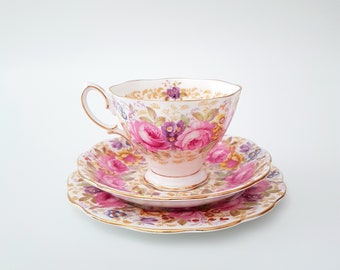 Royal Albert tea cup trio Serena English bone china vintage teaware very good condition