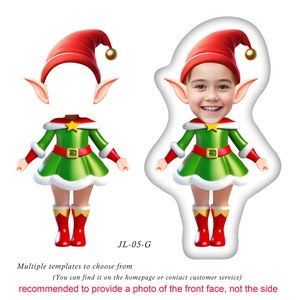 Custom Elf Doll Face Pillow Personalize Photo Pillow Girl Christmas