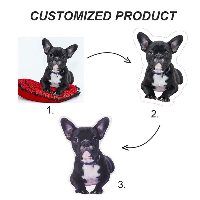 May include: A black and white French bulldog pillow. The pillow is a custom product and can be made with your own photo.