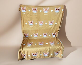Custom Pet Portrait Blanket: Personalized Cat or Dog Flannel Throw