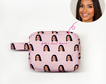 Personalized Face Photo Cosmetic Bag, Custom Canvas Makeup Bag, Bridal Party Gift