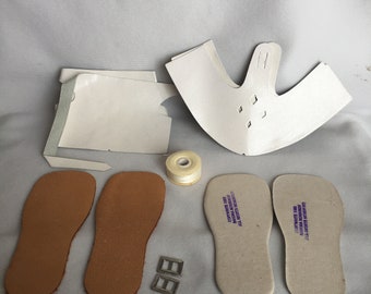 Doll shoe Kits.  2 7/8” X 1 1/4”  Leather shoe kit, 1992. Ivory or Brown (Cordovan) Plus directions.