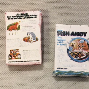 1/12 or 1”  scale. Cat food boxes,