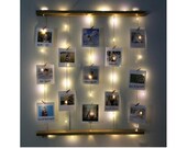Natural Wooden Photo Board Pre-Lit Wicker Ropes with Free 12 Polaroid Photo Prints, gifts for her, gifts for him, valentine gift