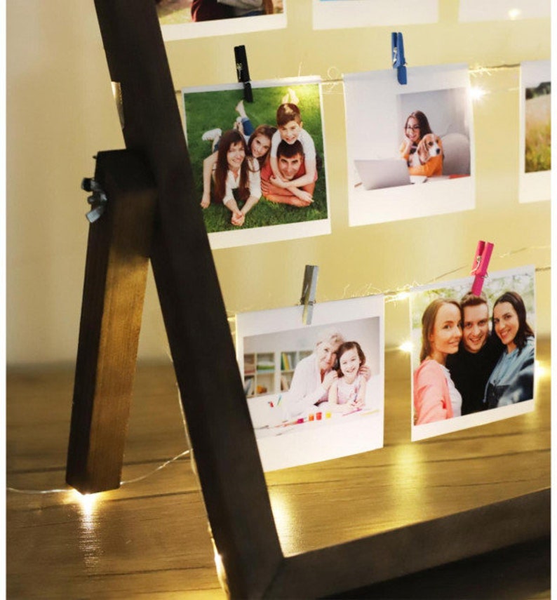 Personalized 12 Photos Desktop Photo Frame With Led Light, Wicker Ropes