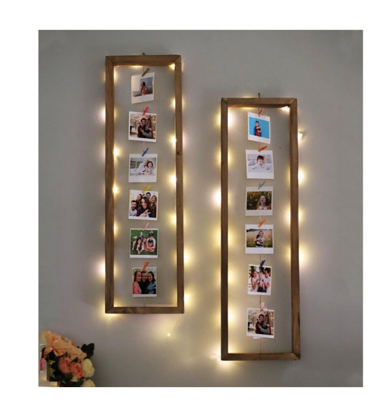 Personalized 12 Photos Led Light Wall Hanging Model Natural Wood With 2
